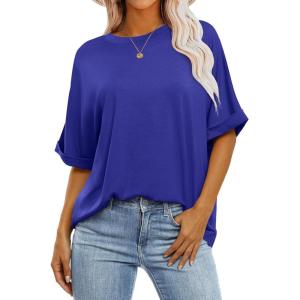 image:imageANRABESS Womens Tops Oversized T Shirts Short Sleeve Crewneck Summer Casual Loose Basic Tee Shirt 2026 Trendy Fashion ClothesRoyal Blue