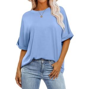 image:imageANRABESS Womens Tops Oversized T Shirts Short Sleeve Crewneck Summer Casual Loose Basic Tee Shirt 2026 Trendy Fashion ClothesSky Blue