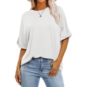 image:imageANRABESS Womens Tops Oversized T Shirts Short Sleeve Crewneck Summer Casual Loose Basic Tee Shirt 2026 Trendy Fashion ClothesWhite