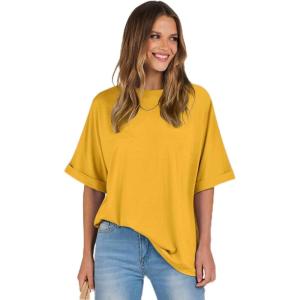 image:imageANRABESS Womens Tops Oversized T Shirts Short Sleeve Crewneck Summer Casual Loose Basic Tee Shirt 2026 Trendy Fashion ClothesYellow