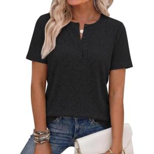 image:imageANRABESS Womens Tops Short Sleeve Henley Shirts Dressy Casual Blouse Summer Cute Tshirt 2026 Spring Lightweight Tunic SweaterBlack