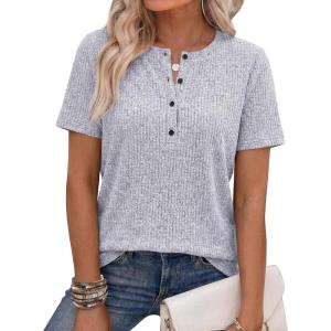 image:imageANRABESS Womens Tops Short Sleeve Henley Shirts Dressy Casual Blouse Summer Cute Tshirt 2026 Spring Lightweight Tunic SweaterGrey