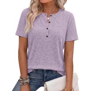image:imageANRABESS Womens Tops Short Sleeve Henley Shirts Dressy Casual Blouse Summer Cute Tshirt 2026 Spring Lightweight Tunic SweaterLight Purple