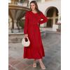 image:imageANRABESS Long Sleeve Midi Dresses for Women Casual 2026 Spring Crewneck A Line Tiered Flowy Loose Trendy Dresses with PocketsRed