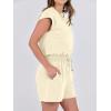 image:imageANRABESS Rompers for Women Summer 2026 Casual Cap Sleeve Crewneck Drawstring One Piece Jumpsuit Outfits with PocketsBeige