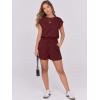 image:imageANRABESS Rompers for Women Summer 2026 Casual Cap Sleeve Crewneck Drawstring One Piece Jumpsuit Outfits with PocketsBurgundy