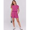 image:imageANRABESS Rompers for Women Summer 2026 Casual Cap Sleeve Crewneck Drawstring One Piece Jumpsuit Outfits with PocketsHot Pink