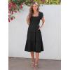 image:imageANRABESS Women Summer Casual Square Neck Flutter Sleeve Boho Smocked ALine Flowy Tiered Modest Midi Sun Dress with PocketsBlack