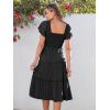 image:imageANRABESS Women Summer Casual Square Neck Flutter Sleeve Boho Smocked ALine Flowy Tiered Modest Midi Sun Dress with PocketsBlack
