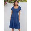 image:imageANRABESS Women Summer Casual Square Neck Flutter Sleeve Boho Smocked ALine Flowy Tiered Modest Midi Sun Dress with PocketsBlue