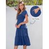 image:imageANRABESS Women Summer Casual Square Neck Flutter Sleeve Boho Smocked ALine Flowy Tiered Modest Midi Sun Dress with PocketsBlue