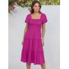 image:imageANRABESS Women Summer Casual Square Neck Flutter Sleeve Boho Smocked ALine Flowy Tiered Modest Midi Sun Dress with PocketsHot Pink