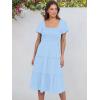 image:imageANRABESS Women Summer Casual Square Neck Flutter Sleeve Boho Smocked ALine Flowy Tiered Modest Midi Sun Dress with PocketsLight Blue