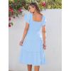 image:imageANRABESS Women Summer Casual Square Neck Flutter Sleeve Boho Smocked ALine Flowy Tiered Modest Midi Sun Dress with PocketsLight Blue