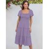 image:imageANRABESS Women Summer Casual Square Neck Flutter Sleeve Boho Smocked ALine Flowy Tiered Modest Midi Sun Dress with PocketsLight Purple