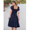 image:imageANRABESS Women Summer Casual Square Neck Flutter Sleeve Boho Smocked ALine Flowy Tiered Modest Midi Sun Dress with PocketsNavy Blue