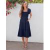 image:imageANRABESS Women Summer Casual Square Neck Flutter Sleeve Boho Smocked ALine Flowy Tiered Modest Midi Sun Dress with PocketsNavy Blue