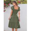 image:imageANRABESS Women Summer Casual Square Neck Flutter Sleeve Boho Smocked ALine Flowy Tiered Modest Midi Sun Dress with PocketsOlive