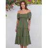 image:imageANRABESS Women Summer Casual Square Neck Flutter Sleeve Boho Smocked ALine Flowy Tiered Modest Midi Sun Dress with PocketsOlive