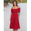 image:imageANRABESS Women Summer Casual Square Neck Flutter Sleeve Boho Smocked ALine Flowy Tiered Modest Midi Sun Dress with PocketsRed