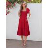 image:imageANRABESS Women Summer Casual Square Neck Flutter Sleeve Boho Smocked ALine Flowy Tiered Modest Midi Sun Dress with PocketsRed