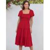 image:imageANRABESS Women Summer Casual Square Neck Flutter Sleeve Boho Smocked ALine Flowy Tiered Modest Midi Sun Dress with PocketsRed
