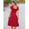 image:imageANRABESS Women Summer Casual Square Neck Flutter Sleeve Boho Smocked ALine Flowy Tiered Modest Midi Sun Dress with PocketsRed