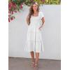 image:imageANRABESS Women Summer Casual Square Neck Flutter Sleeve Boho Smocked ALine Flowy Tiered Modest Midi Sun Dress with PocketsWhite
