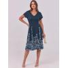image:imageANRABESS Women Summer Dress Casual Short Sleeve V Neck ALine Knee Length Pleated Flowy 2026 Fashion Midi Dresses with PocketNavy Blue Floral