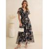 image:imageANRABESS Women Summer Floral Maxi Dress Short Sleeve Boho Flowy Tulle Beach Vacation Wedding Guest 2026 Party Long DressesBlack Pink Floral