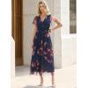 image:imageANRABESS Women Summer Floral Maxi Dress Short Sleeve Boho Flowy Tulle Beach Vacation Wedding Guest 2026 Party Long DressesBrown Floral Dark Blue