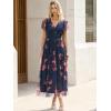 image:imageANRABESS Women Summer Floral Maxi Dress Short Sleeve Boho Flowy Tulle Beach Vacation Wedding Guest 2026 Party Long DressesBrown Floral Dark Blue