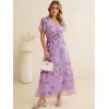 image:imageANRABESS Women Summer Floral Maxi Dress Short Sleeve Boho Flowy Tulle Beach Vacation Wedding Guest 2026 Party Long DressesPurple Rose