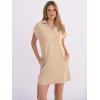 image:imageANRABESS Womens 2026 Summer Collared V Neck Tshirt Dress Casual Cap Sleeve Spring Mini Vacation Dresses with PocketsAlmond