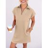 image:imageANRABESS Womens 2026 Summer Collared V Neck Tshirt Dress Casual Cap Sleeve Spring Mini Vacation Dresses with PocketsAlmond