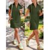 image:imageANRABESS Womens 2026 Summer Collared V Neck Tshirt Dress Casual Cap Sleeve Spring Mini Vacation Dresses with PocketsArmy Green