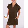 image:imageANRABESS Womens 2026 Summer Collared V Neck Tshirt Dress Casual Cap Sleeve Spring Mini Vacation Dresses with PocketsBrown
