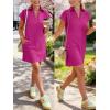 image:imageANRABESS Womens 2026 Summer Collared V Neck Tshirt Dress Casual Cap Sleeve Spring Mini Vacation Dresses with PocketsHot Pink