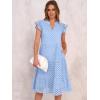 image:imageANRABESS Womens 2026 Summer Midi Dress Hollow Out Eyelet Ruffle Sleeve V Neck Casual Flowy Tiered Beach Vacation SundressLight Blue