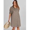 image:imageANRABESS Womens Button Down Shirt Dress Summer Short Sleeve Business Casual Shift Dresses with Pockets 2026 TrendyDeep Khaki