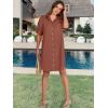 image:imageANRABESS Womens Button Down Shirt Dress Summer Short Sleeve Business Casual Shift Dresses with Pockets 2026 TrendyRed Brown