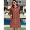 image:imageANRABESS Womens Button Down Shirt Dress Summer Short Sleeve Business Casual Shift Dresses with Pockets 2026 TrendyRed Brown