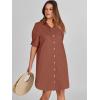 image:imageANRABESS Womens Button Down Shirt Dress Summer Short Sleeve Business Casual Shift Dresses with Pockets 2026 TrendyRed Brown