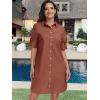 image:imageANRABESS Womens Button Down Shirt Dress Summer Short Sleeve Business Casual Shift Dresses with Pockets 2026 TrendyRed Brown