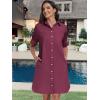 image:imageANRABESS Womens Button Down Shirt Dress Summer Short Sleeve Business Casual Shift Dresses with Pockets 2026 TrendyWine Red