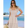 image:imageANRABESS Womens Casual Summer Maxi Dress Flutter Short Sleeve Scoop Neck Smocked A Line Flowy Beach Vacation Long DressesBeige Floral