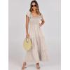 image:imageANRABESS Womens Casual Summer Maxi Dress Flutter Short Sleeve Scoop Neck Smocked A Line Flowy Beach Vacation Long DressesBeige Floral