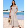image:imageANRABESS Womens Casual Summer Maxi Dress Flutter Short Sleeve Scoop Neck Smocked A Line Flowy Beach Vacation Long DressesBeige Floral