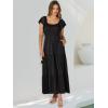 image:imageANRABESS Womens Casual Summer Maxi Dress Flutter Short Sleeve Scoop Neck Smocked A Line Flowy Beach Vacation Long DressesBlack
