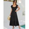 image:imageANRABESS Womens Casual Summer Maxi Dress Flutter Short Sleeve Scoop Neck Smocked A Line Flowy Beach Vacation Long DressesBlack